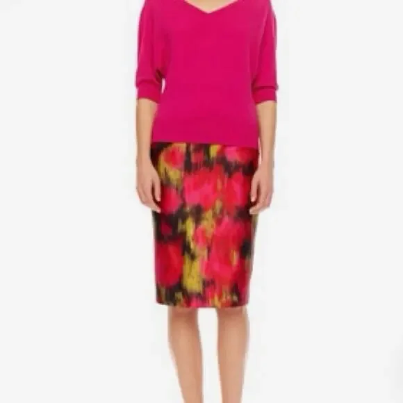 Michael Kors Collection Printed Shantung Silk Blend Pencil Skirt 2 - Picture 12 of 12